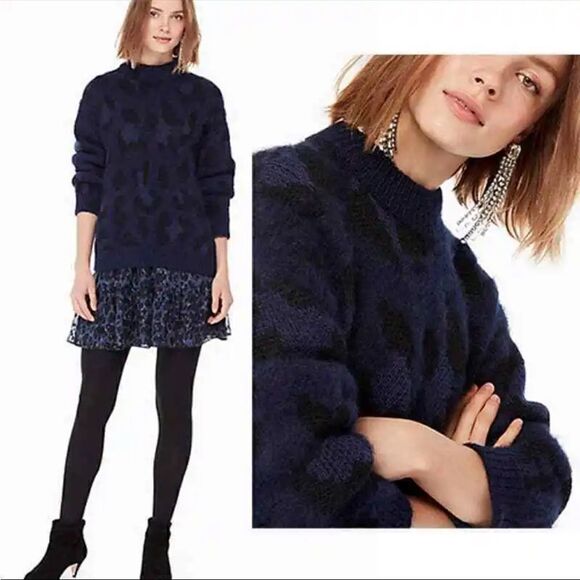 NWT Kate Spade Leopard Sweater Wild Ones Alpaca Wool Blue Black